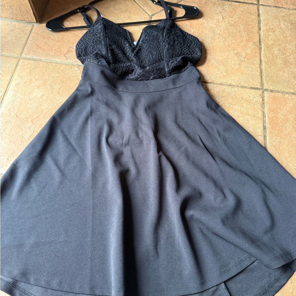 Almost Famous Black Lace Bust Flared Skater Dress